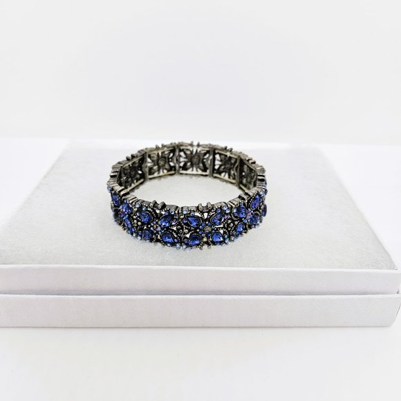 Vintage Stretch Expansion Floral Blue Bracelet - Picture 5 of 9